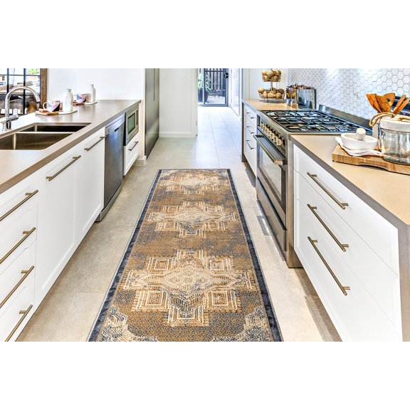 La Dole Rugs Traditional Geometric Design Contemporary Runner Rug - Premium Durable Carpet for Living Room, Entrance, and Hallway - Silver, Beige, and Grey, 3x5 (2'7" x 4'11", 80cm x 150cm)