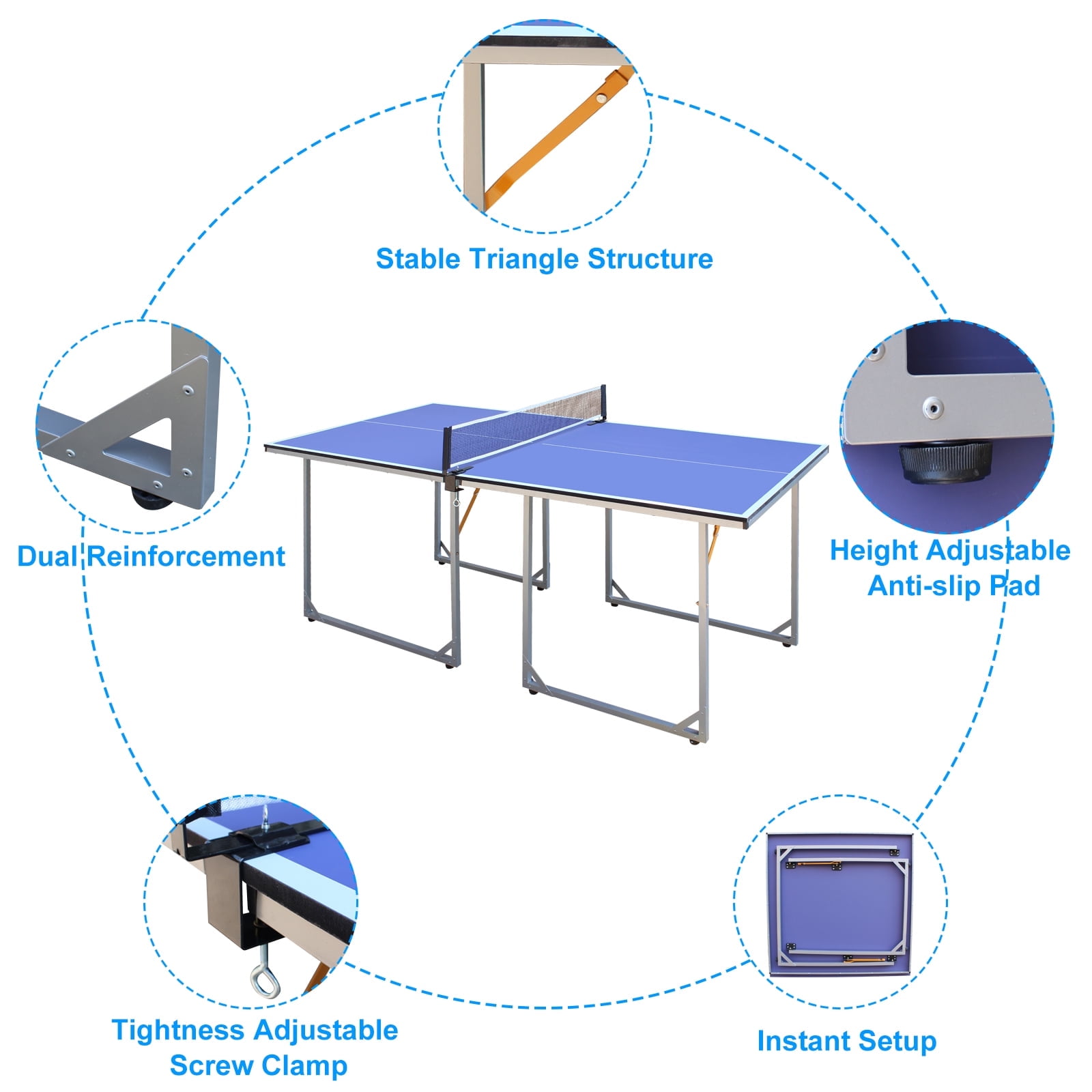 8ft Foldable Ping Pong Table Set Table Tennis Table with Handle 2 Rackets 3 Balls Net Aluminum Frame Folding Desktop