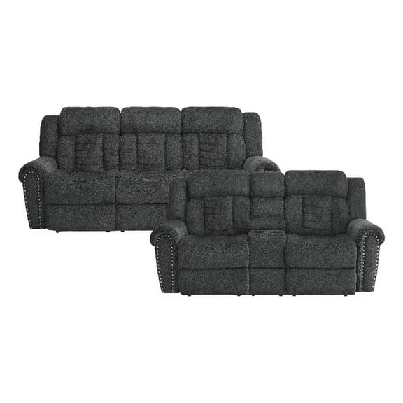 Lexicon Nutmeg 2-Piece Manual Reclining Sofa Set in Charcoal Gray