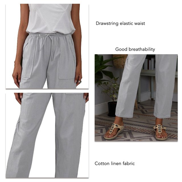 Pantalones Casuales Para Mujer, Color Sólido, Piernas Sueltas, Cintura Elástica, Cómodos, Ligeros, Pantalones Con Cordón Para Yoga ANGGREK No
