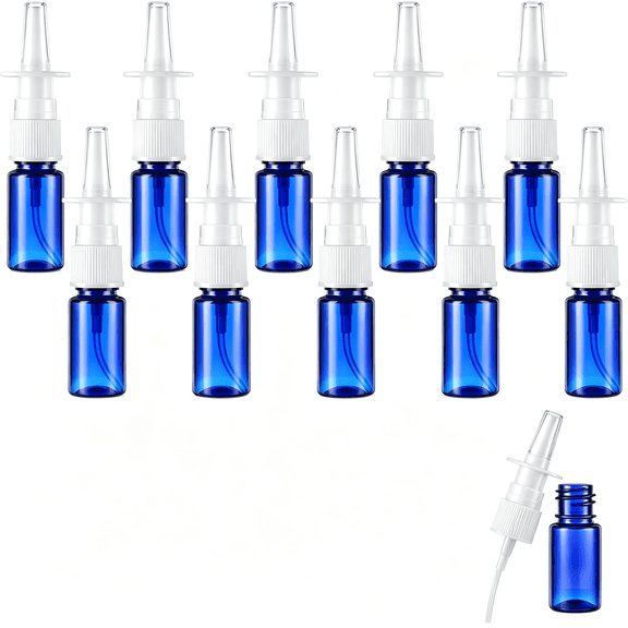 BPPEG 10Pcs Nasal Spray Bottle Empty,5Ml/0.34Oz Blue Fine Mist Plastic Nasal Spray Bottle Refillable