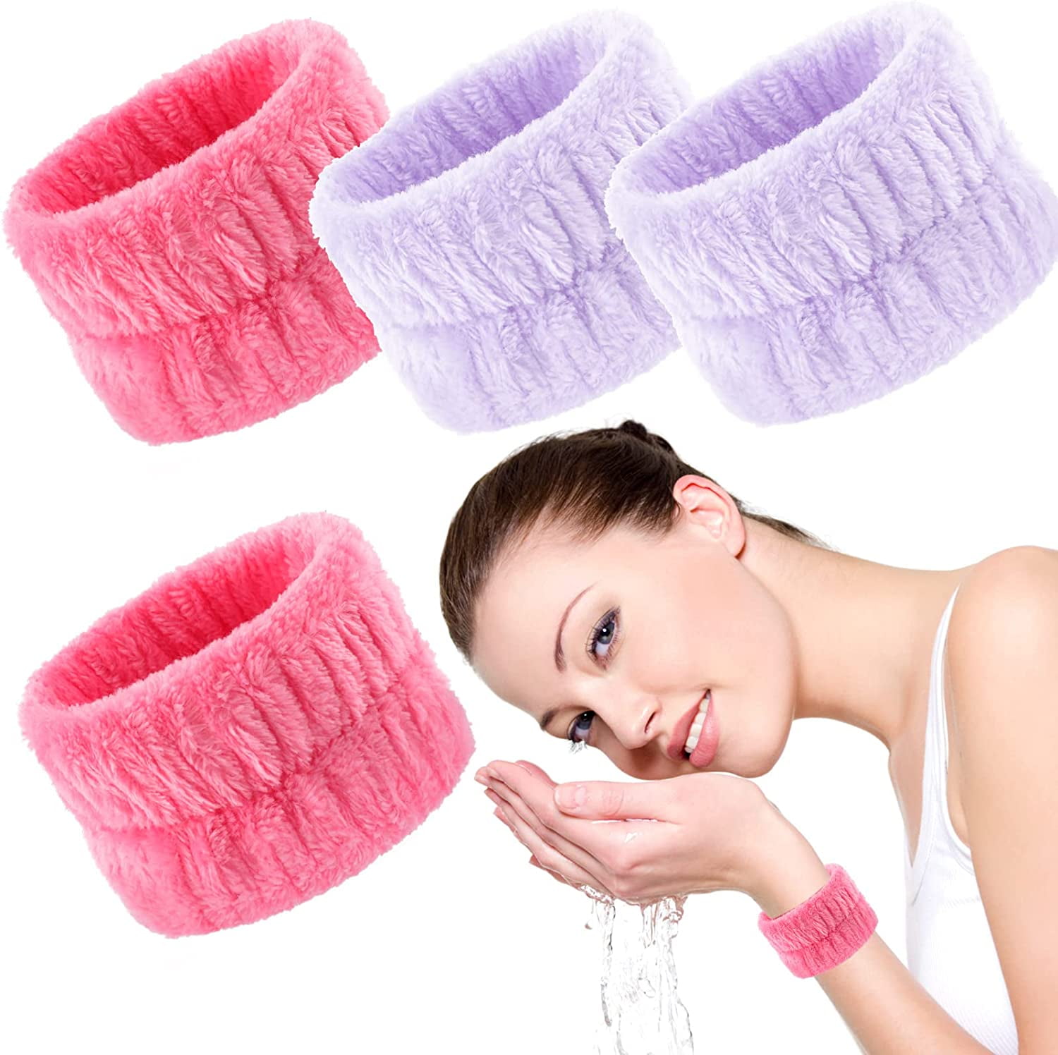 4 Pcs Spa Face Washing Wristbands, Microfiber Wrist Towels for Washing