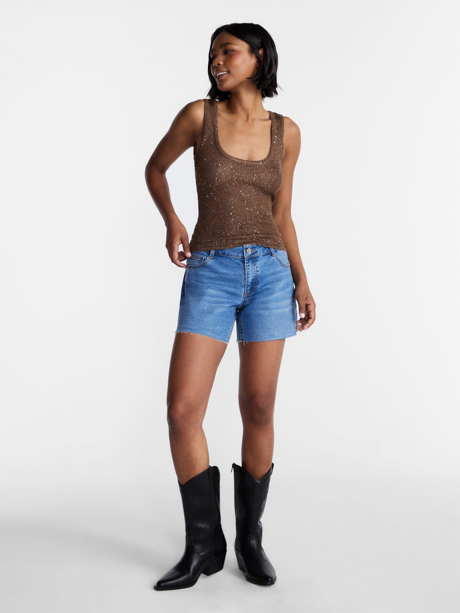 No Boundaries Sequin Sweater Tank Top, Women's and Women's Plus XXS-4X