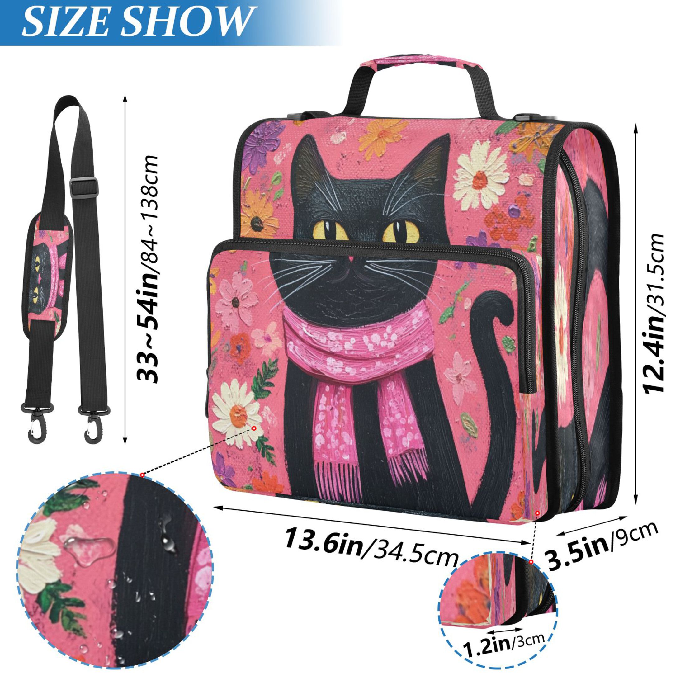 YAZAOO Zipper Binder trapper keeper Documents Organized Design Friendly Black Cat Printed
