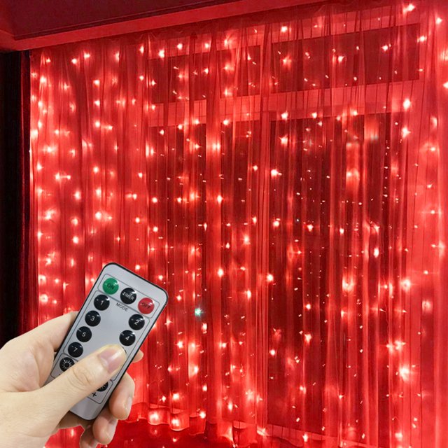1 Pack LED Curtain Lights with USB 8 Modes Remote Control,for Home,Wall,Window,Fairy Garden Party,Wedding,Christmas Decorations (Red,3Mx3M 300LEDS)