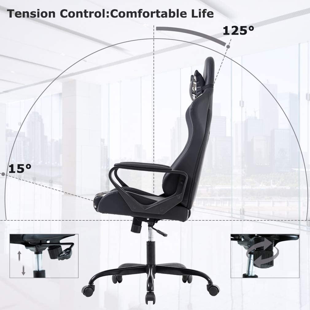 PC Gaming Chair Ergonomic Office Chair Racing Computer Chair with Lumbar Support Headrest Adjustable Armrest Rolling Swivel Desk Chair PU Leather