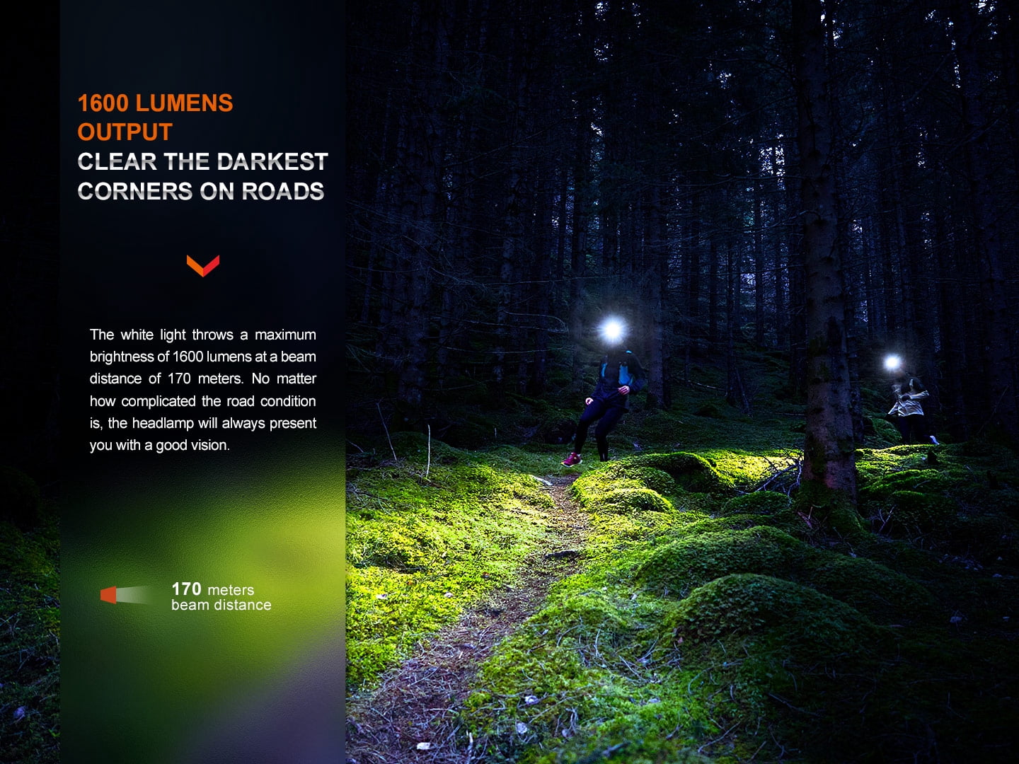 Fenix HM65R-T V2.0 1600 Lumen Rechargeable Trail Running Headlamp (Black) + LumenTac Organizer