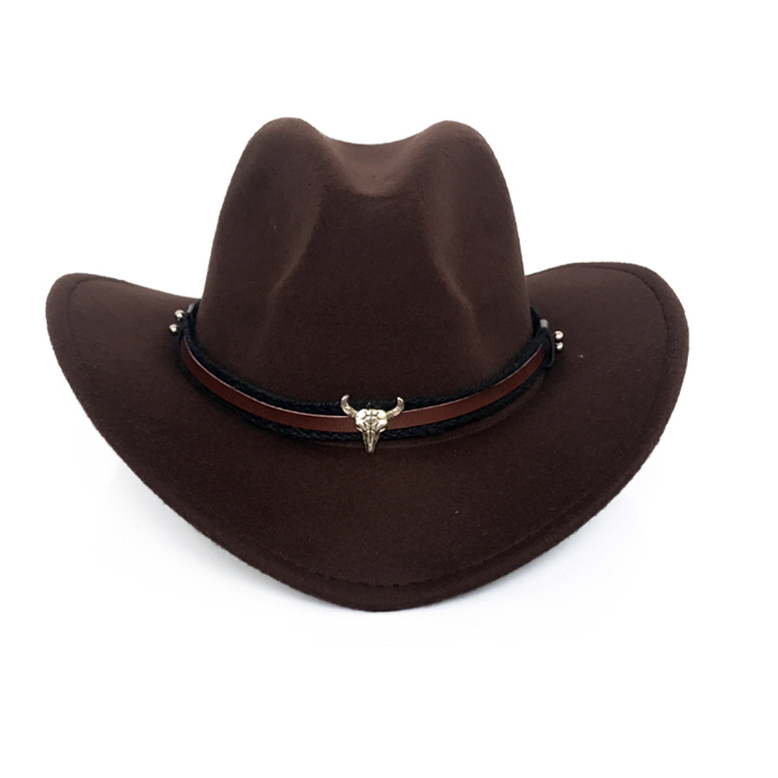 MOMOJIA Wide Brim Jazz Felt Hat Metal Bull for Head Western 