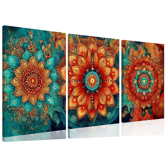 2D Flat, 3pcs wooden frame wrapped canvas painting art flat print, boho chic floral canvas art set-abstract botanical prints, perfect for bedroom, living room Home office decor