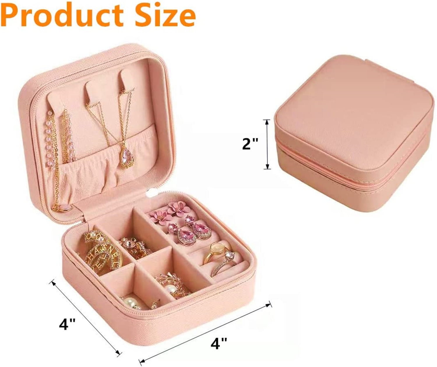 Zumier Jewelry Box Organizer for Women Girls,PU Leather Earring Box  Organizer with Diamond Button for Christmas and New Year Gifts-Pink