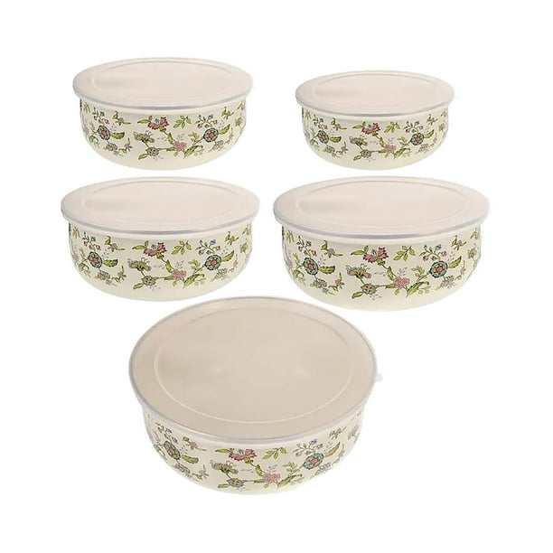 Juego de 5 piezas de cuencos para mezclar con tapas, vajilla, cuenco redondo de superficie lisa, cuencos anidados, contenedor de almacenamiento de