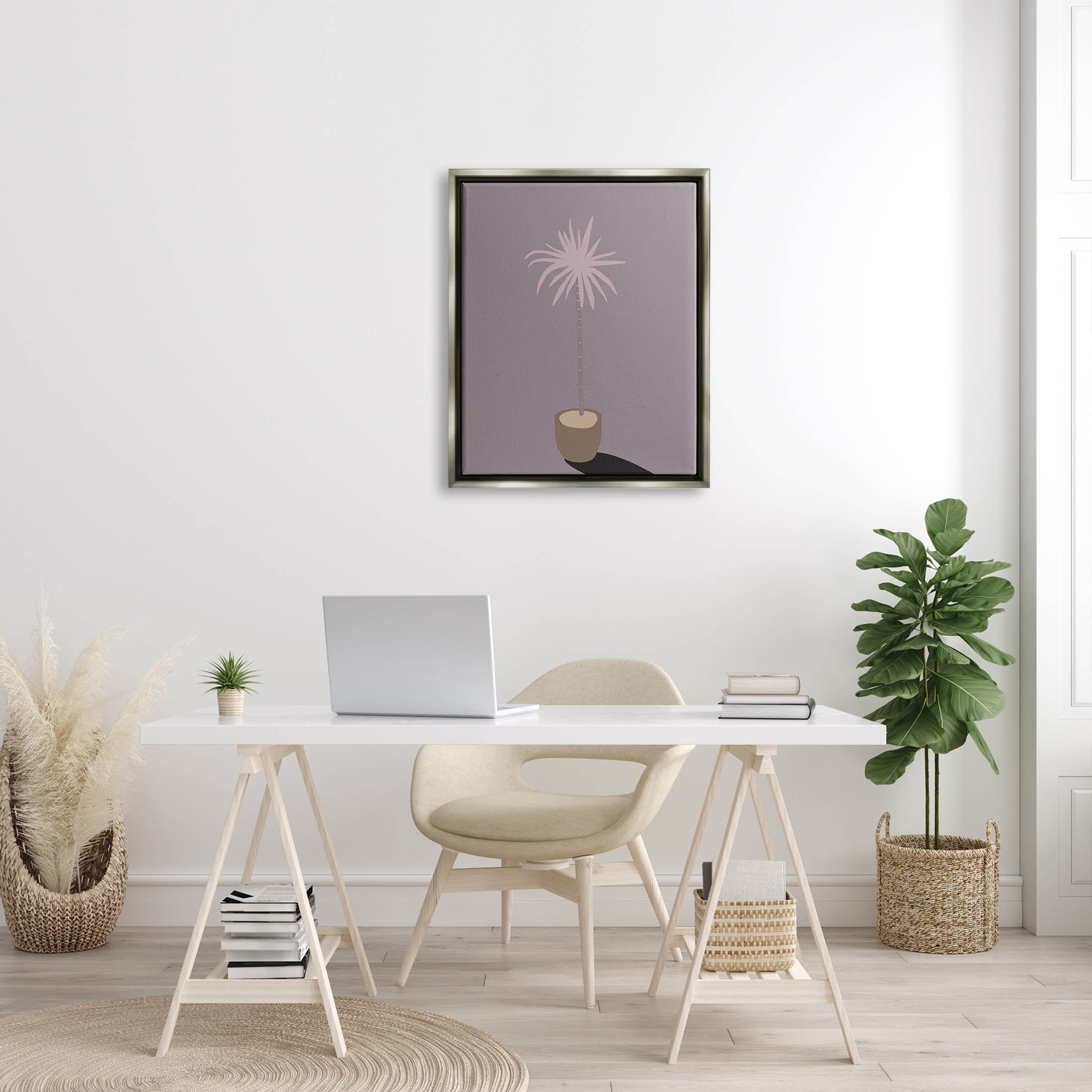 Contemporary Potted Palm Tree Botanical & Floral Graphic Art Luster Gray Framed Art Print Wall Art