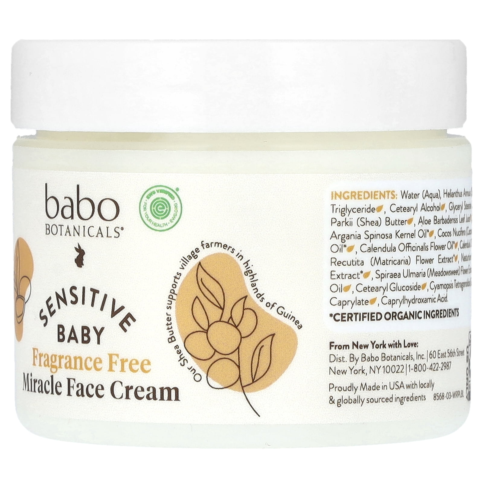 Babo Botanicals Sensitive Baby Miracle Face Cream, Fragrance Free, 2 oz (57 g)
