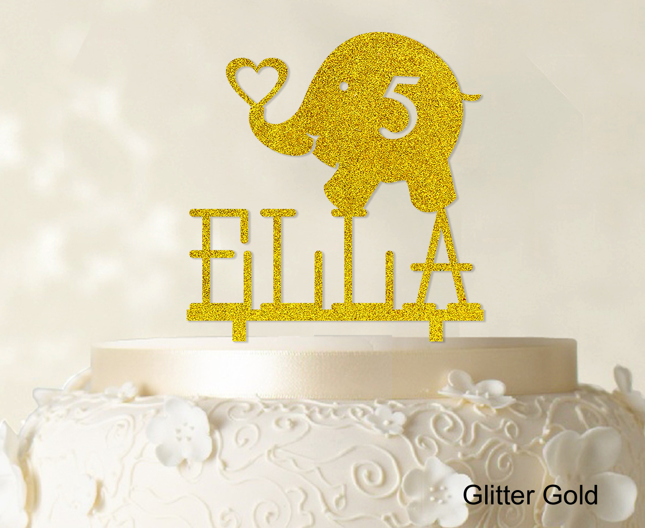 "Custom Birthday Cake Topper Personalized Glitter Yellow Cake Topper