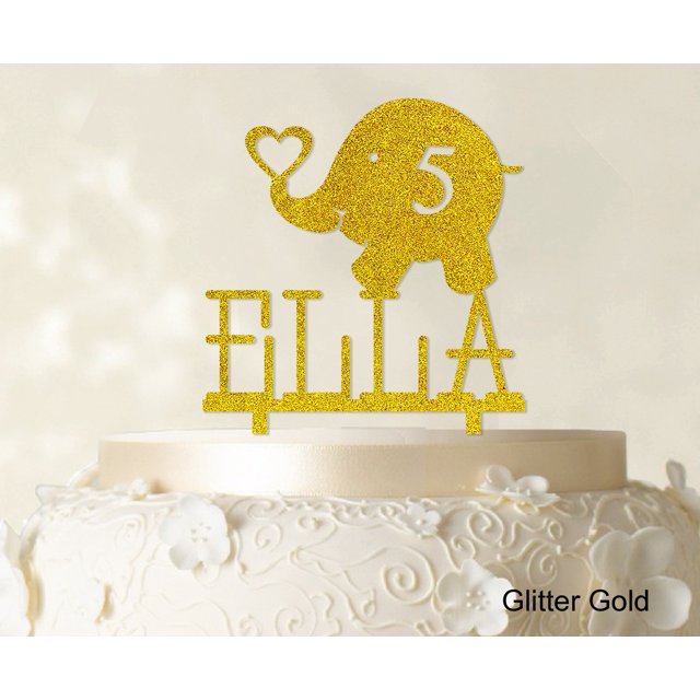 Custom Birthday Cake Topper Personalized Glitter Yellow Cake Topper Color Option Available 5-7 Inches Wide