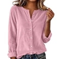 thumbnail image 3 of Yangnuo Womens Notched V Neck Button Down Shirt Roll Tab Long Sleeve Loose Fit Lightweight Casual Blouse, 3 of 6