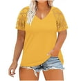 thumbnail image 2 of tarylea Plus Size Tops for Women V Neck Lace Blocked Blouse Solid Color Short Sleeve Shirts Casual Loose Summer Dressy Tops, 2 of 7