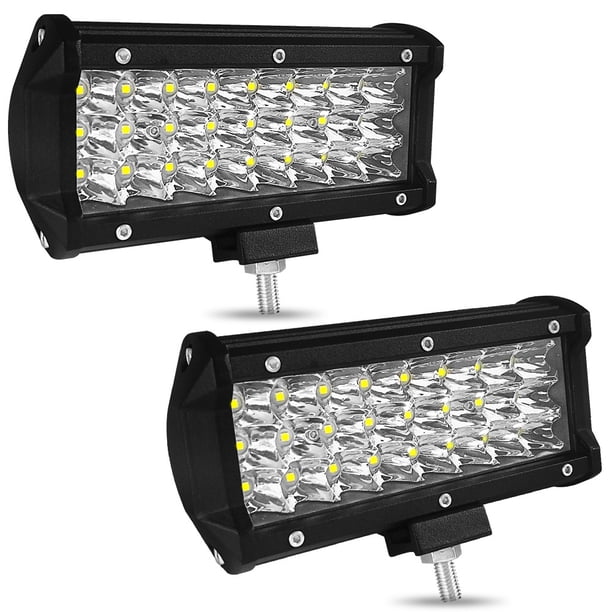 Dos tiras de luz LED de 7 pulgadas, 6000K, 144W, 5760LM, 10-30V, 4 filas, lente 8D, foco de chip LED todo terreno, faros, luces de trabajo, luces antiniebla, adecuado para automóviles, camiones 4x4, t