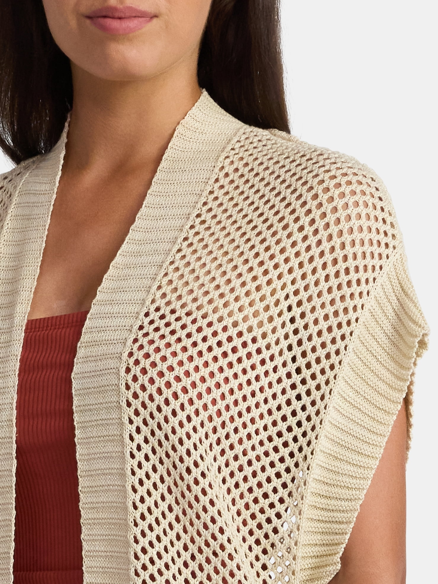 Time and Tru Women's Open Front Crochet Ruana, Sizes S-3XL