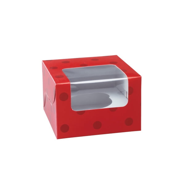 Cake Delivery Box Single Cupcake Red w/ Dots (6 boxes)