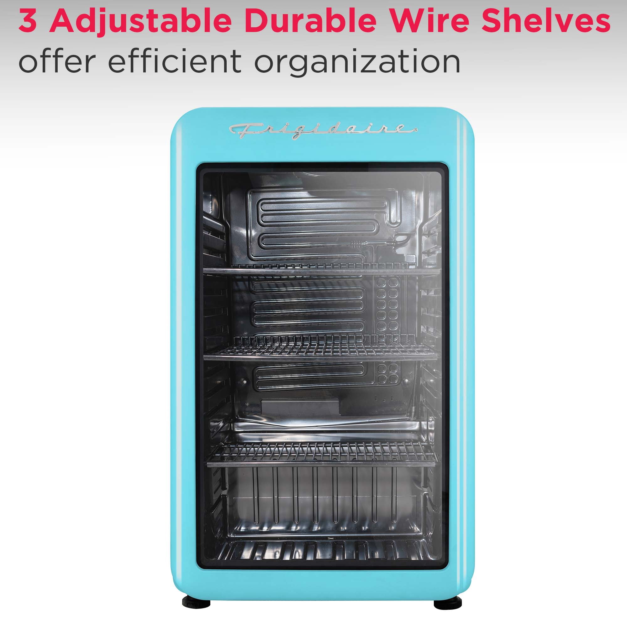 Frigidaire 3.3 Cu. ft. 102 Can Retro Refrigerator, 95 Liter Mini Fridge with Glass Door, Blue