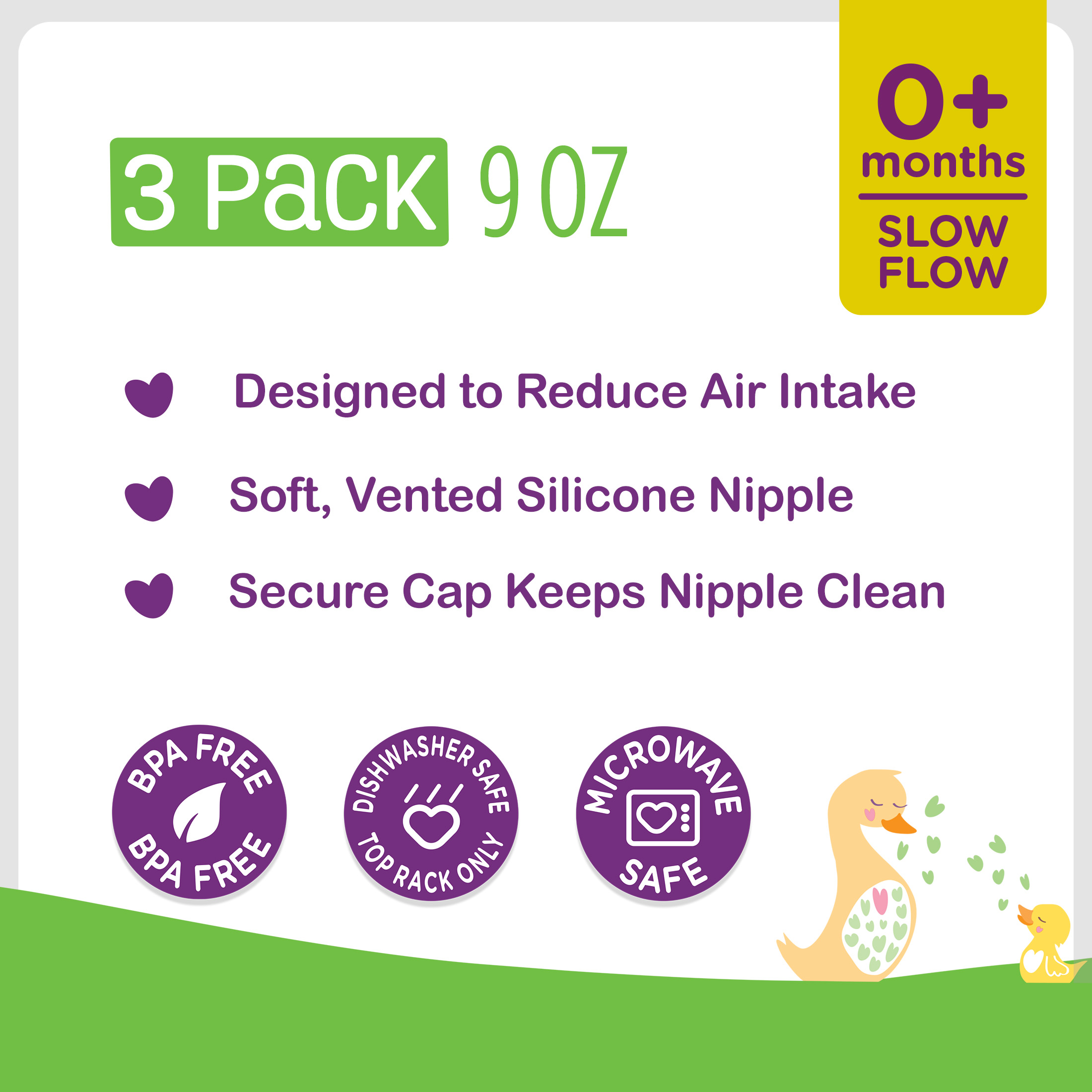 Biberón Parent's Choice para recién nacidos, unisex, estampado de nubes, paquete de 3, 9 fl oz 2