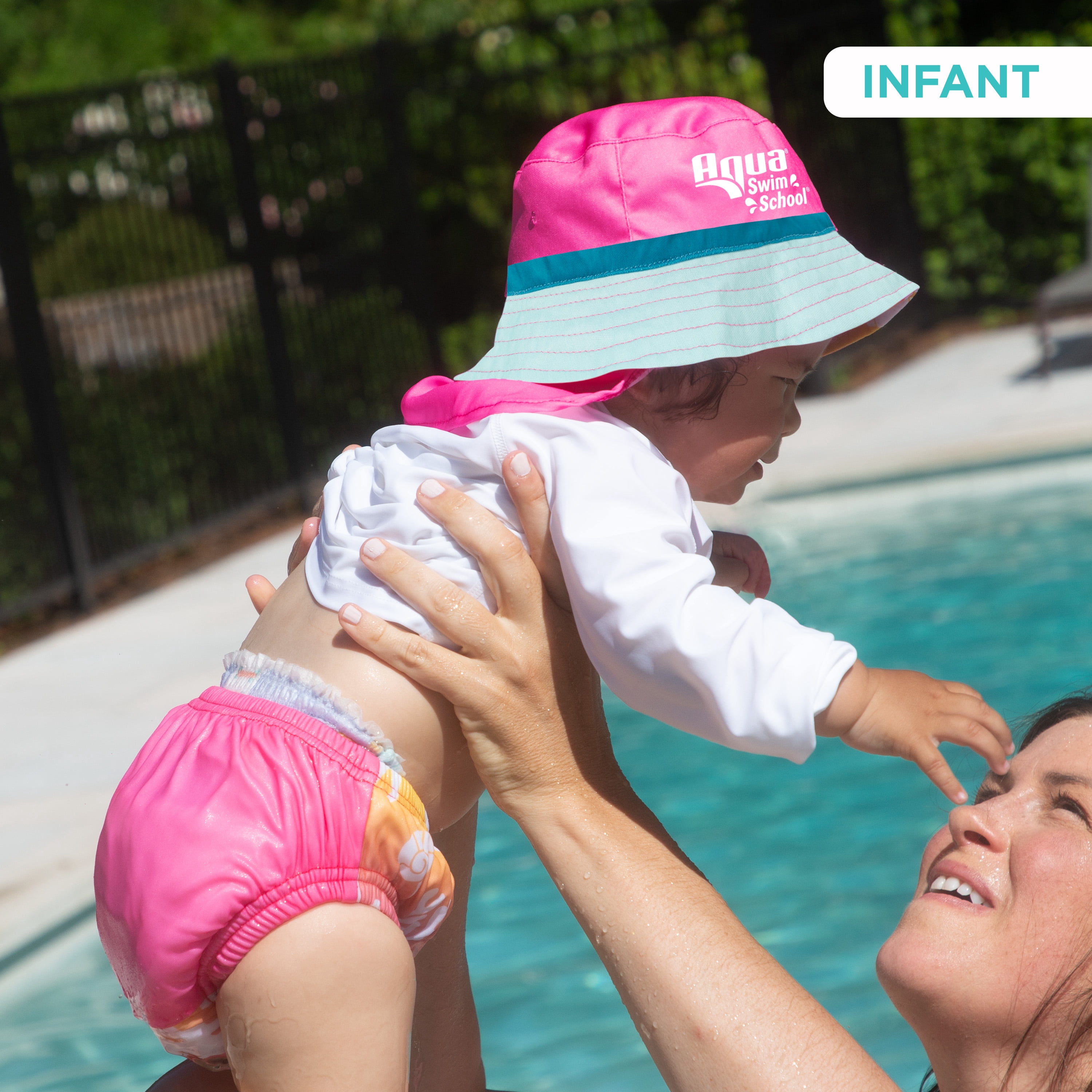 Aqua SwimSchool Sunshade Legionnaire Bucket Hat with Sun Shield for Infants, Pink