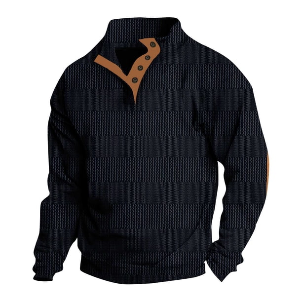 Sudadera sin capucha para hombre, informal, de color liso, con tejido sin capucha, para mantener el calor, con capucha, de manga larga, de poliéster