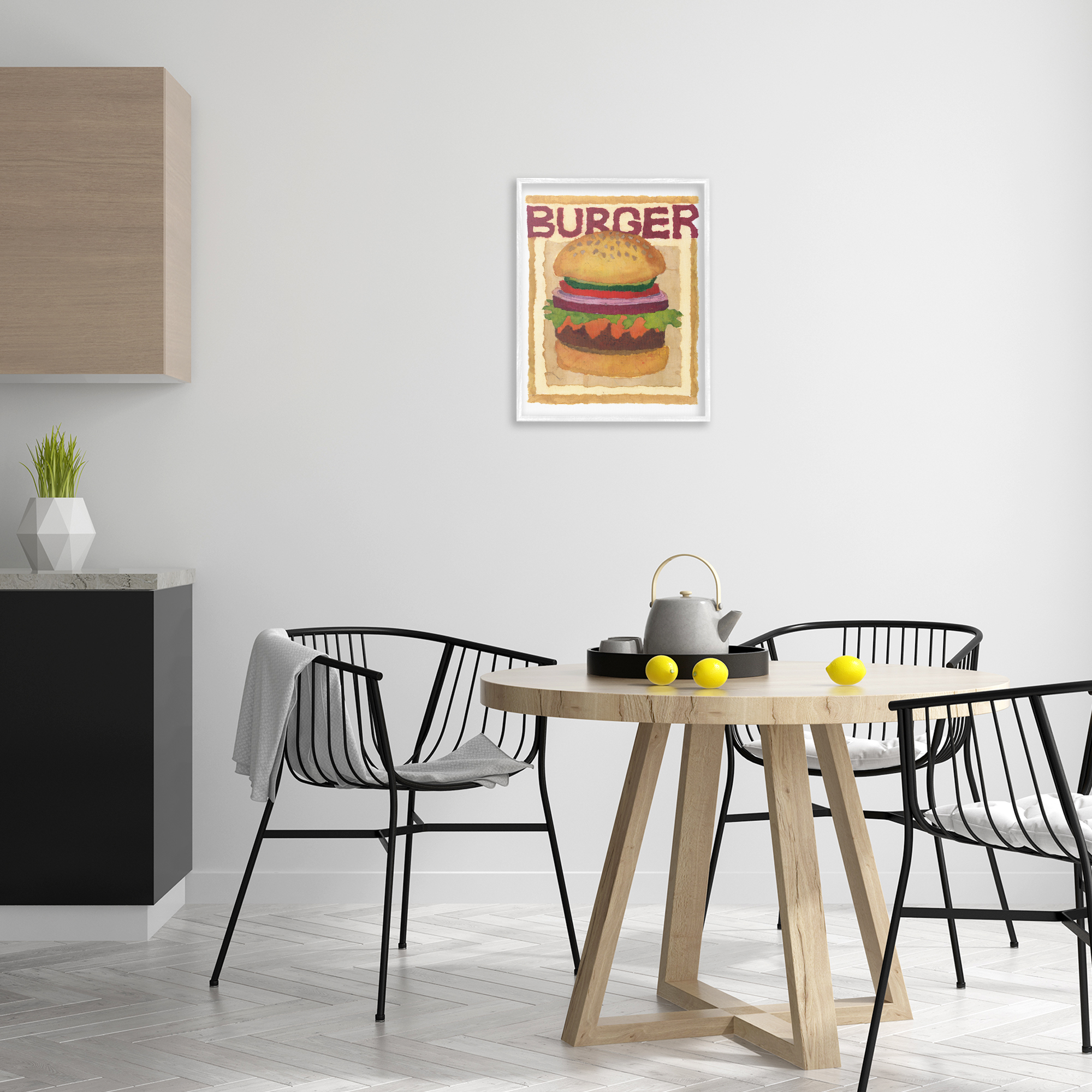 Stupell Industries Watercolor Style Burger Food & Beverage Painting White Framed Art Print Wall Art, 16 x 20