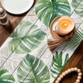 thumbnail image 3 of Green Monstera Leaves Table Runner 36 Inches, Grey Wooden Tropical Summer Botanical Bed Runner Dresser Scarves Tabletop for Indoor Outdoor Parties/Ceremony/Banquet, 13"x 36", 3 of 9