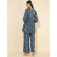 thumbnail image 6 of Janasya Women's Blue Chiffon Lurex Floral Printed Co-ord Set, 6 of 7