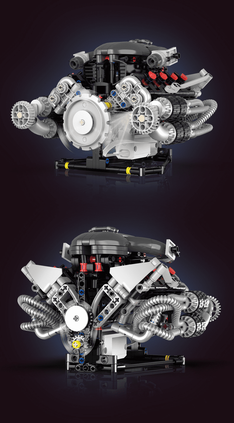 V8 Engine Building Blocks Sets, V8 Engine Model Kit That Runs, MOC Scale Model Kit with Battery and Motor, Build Your Own MOC Mini V8 Engine Model Toy, Construction Toys Gifts for Men Friends Couple