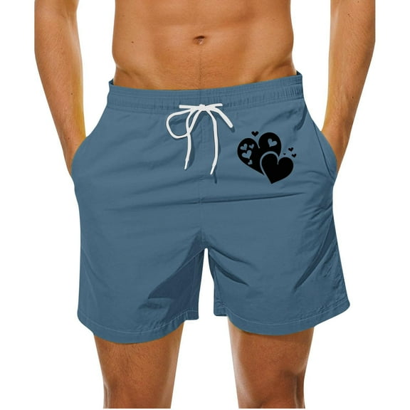 WAVSUF Summer Drawstring Shorts for Mens Elasticity Short Pants Fashionable Casual Blue Size L