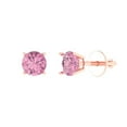 thumbnail image 2 of 0.5 Ct Round Cut Studs Pink Crystal 18K Rose Solid Gold Everyday Dainty Earrings Screw Back, 2 of 7