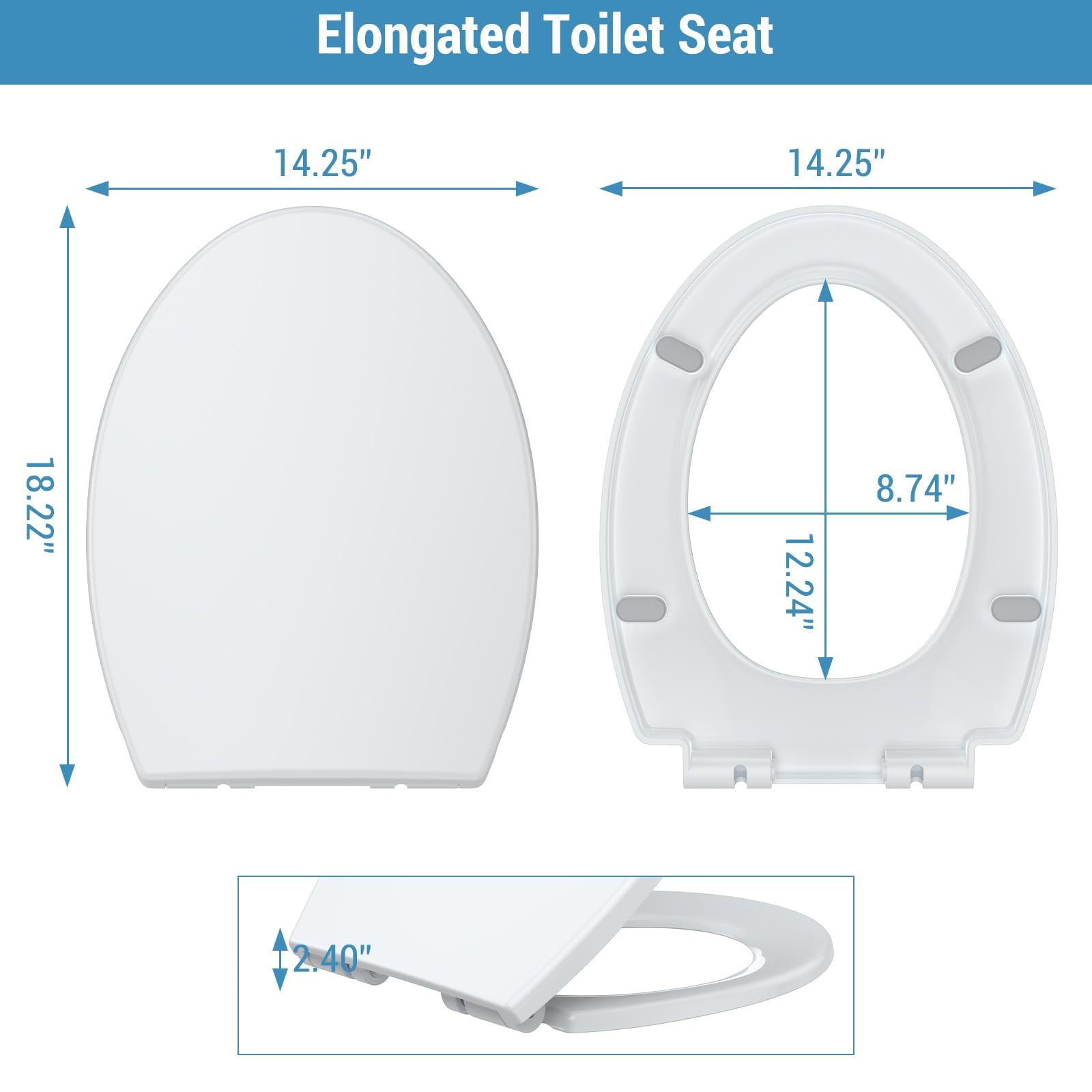 Ataucjin Round Toilet Seat with Slow Close,Quick Release Hinges and Non-Slip Bumpers,Quiet Toilet Cover Seat Toilet Lid,Easy to Install and Clean, Never Loosens-American Standard Round Toilet Seat