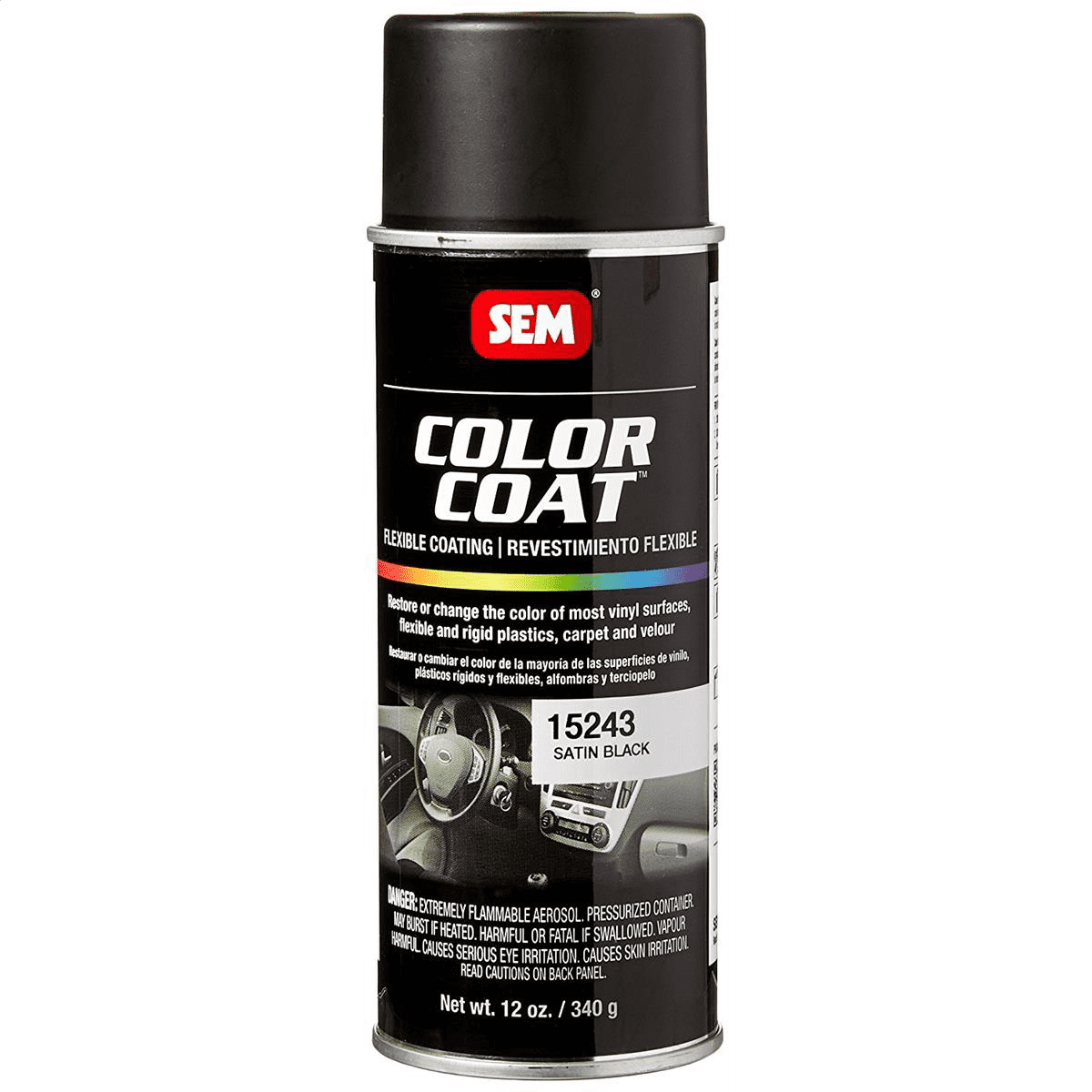 SEM 15243 Color Coat Satin Black Interior Flexible Coating Aerosol 12 oz