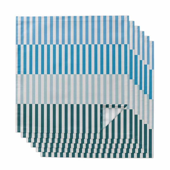 Colorful Stripe Cloth Napkins, Modern Teal Blue Green Vertical Striped Washable and Reusable Dinner Napkins Set of 6, Table Napkin for Kitchen Party Birthday Wedding Hotel Housewarming 20"x20"