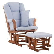Stork Craft Custom Tuscany Glider and Ottoman-Color:Blue Cushions,Finish:Cognac Finish