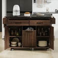 thumbnail image 2 of MODERNLUXE 43.8" Kitchen Island with Storage, Rolling Kitchen Island Cart with Adjustable Shelf,Till Out Trash Cabinet,Drop Leaf,Drawers and Spice & Towel Rack,Portable Islands on Wheels,Walnut, 2 of 8