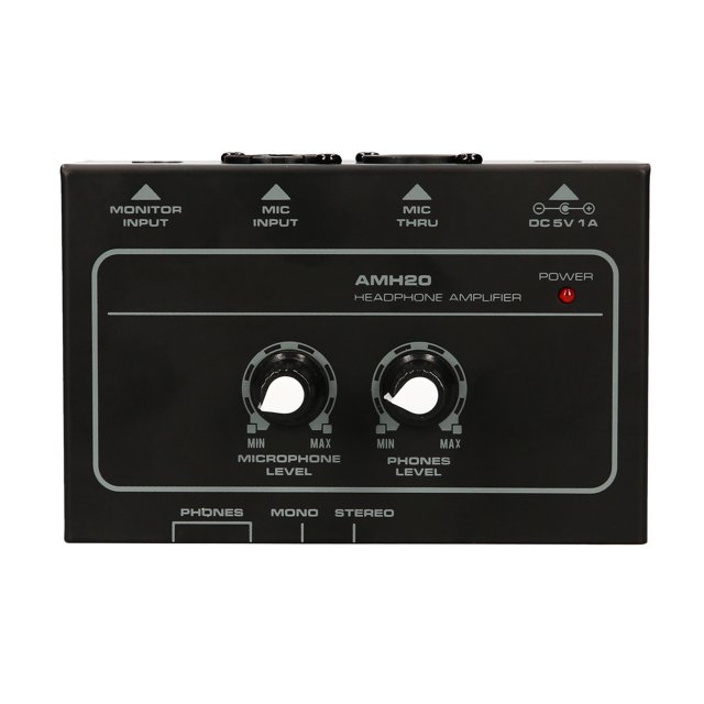 Amplificador de auriculares y micrófono AMH20: diseño compacto, alimentación DC5V y bajo nivel de ruido para una experiencia auditiva profesional.