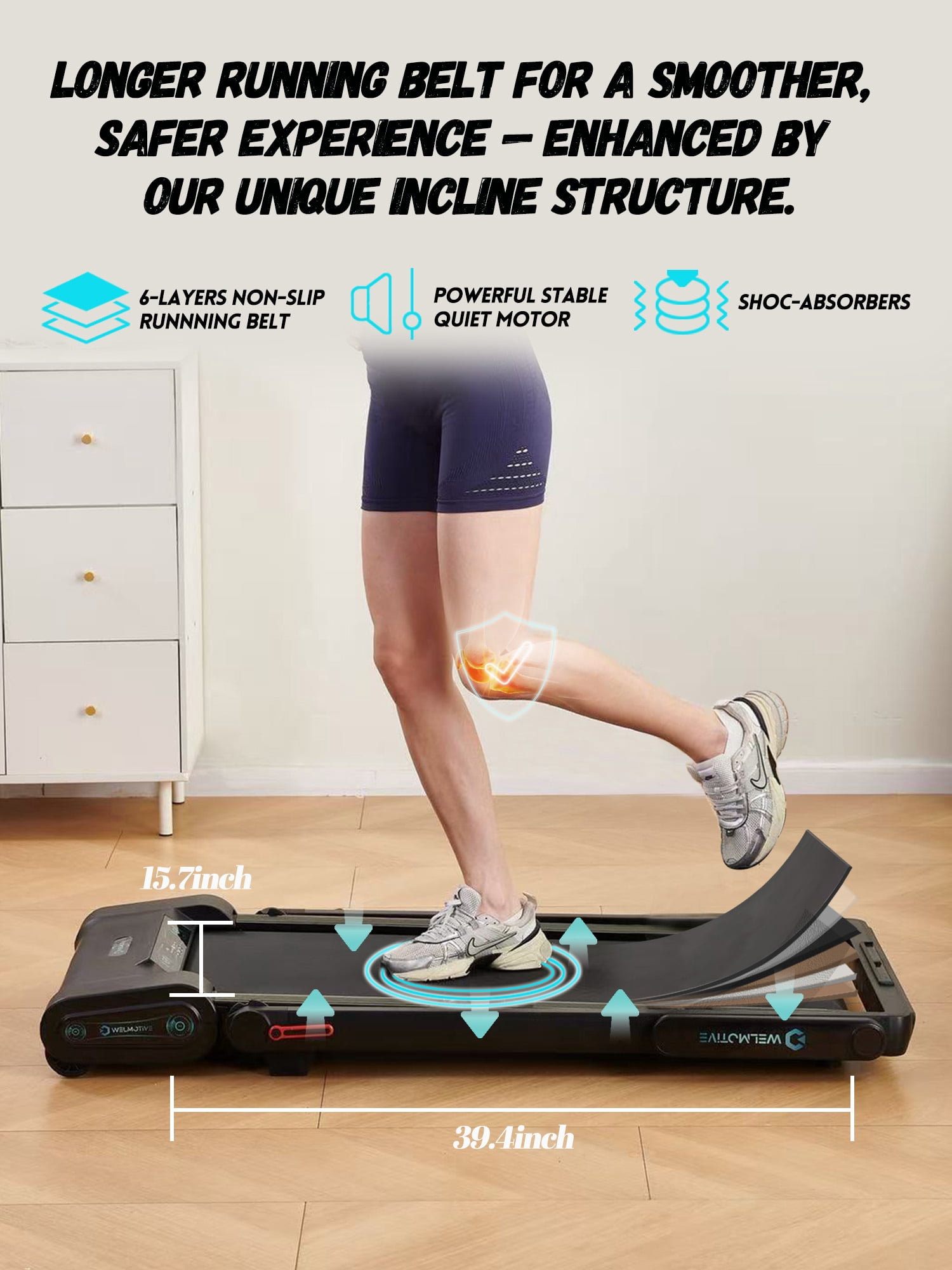 Welmotive Treadmill with Auto Incline Walking Pad Underdesk Foldable with Handlebar for Home Office Potable Compact Running Machine Caminadora Up to 13% 6 Levels Remote Control Indoor Fitness Black