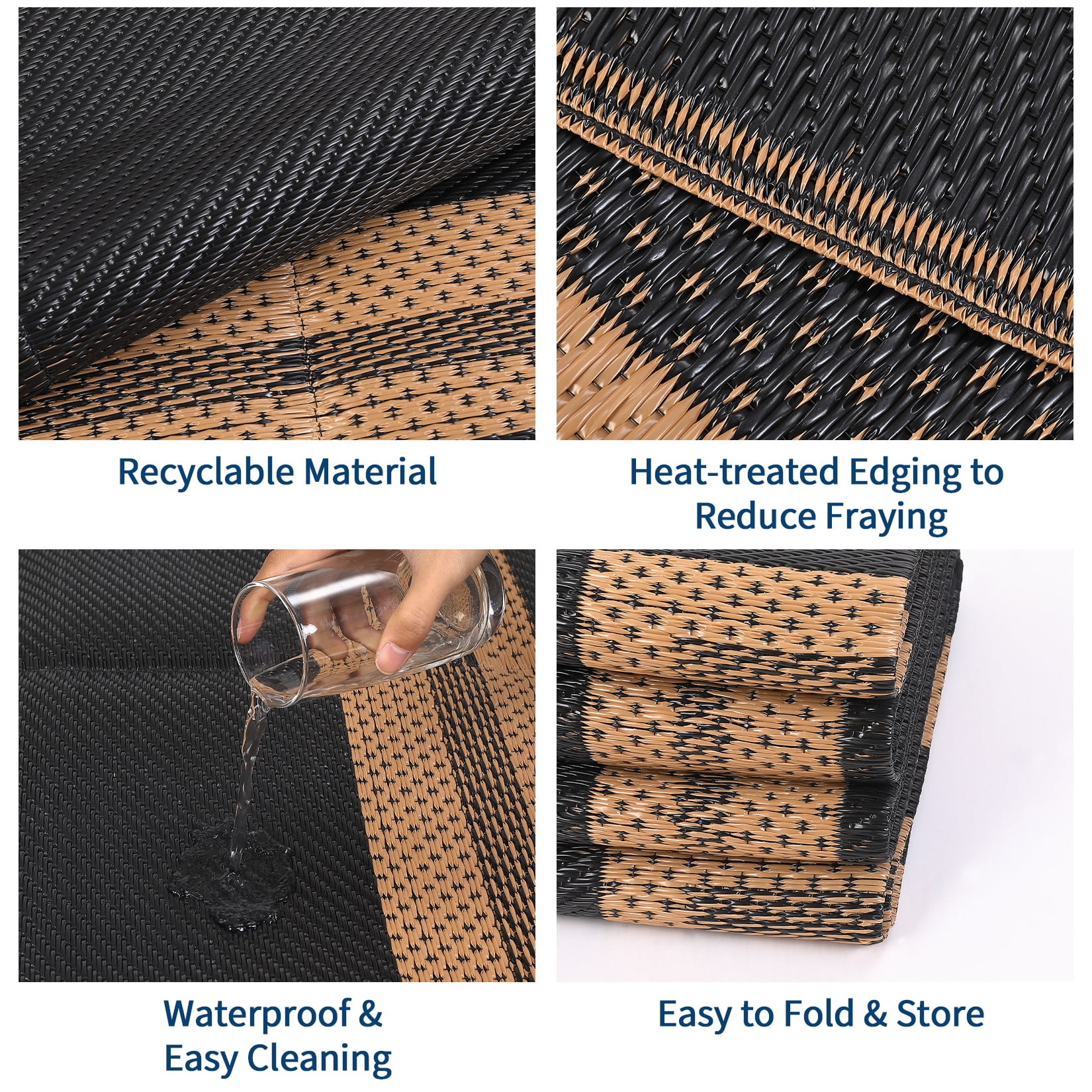 Nanan 10×14 Outdoor Plastic Rug,Portable Plastic Outdoor Rug, Waterproof & UV Resistant, Non-Slip, Easy to Clean for Camping, Patio, Garden, Beach, Picnic, Black Brown