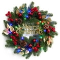 thumbnail image 4 of 18" Christmas Wreaths for Front Door, Lighted Outdoor Christmas Wreath with 40 LED Lights Timer Pine Cones for Window Fireplace Winter Xmas Decorations, Battery Operated, 4 of 8