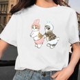 thumbnail image 2 of Camiseta blanca informal con cuello redondo y manga corta con estampado de gato bonito para mujer Pompotops hkajfhjk459225, 2 of 5