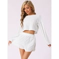 thumbnail image 2 of DARING DIVA Women's Hollow Out Tops with Slit Shorts Pajamas Sets XS White, 2 of 5