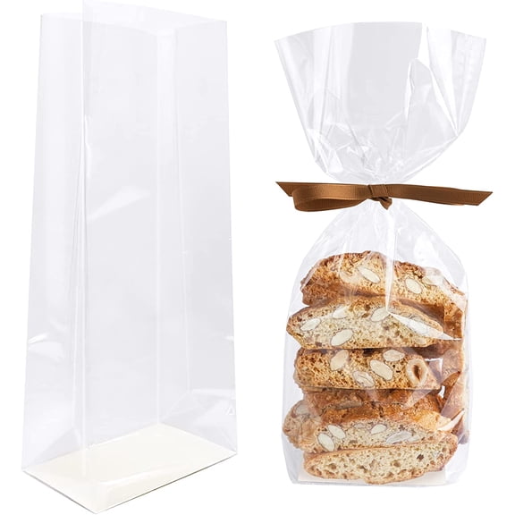 YANTONG Gusseted Flat Bottom Cellophane Bags with Paper Insert 50Pcs 5x3x12 Inches Gusseted Cello Bags
