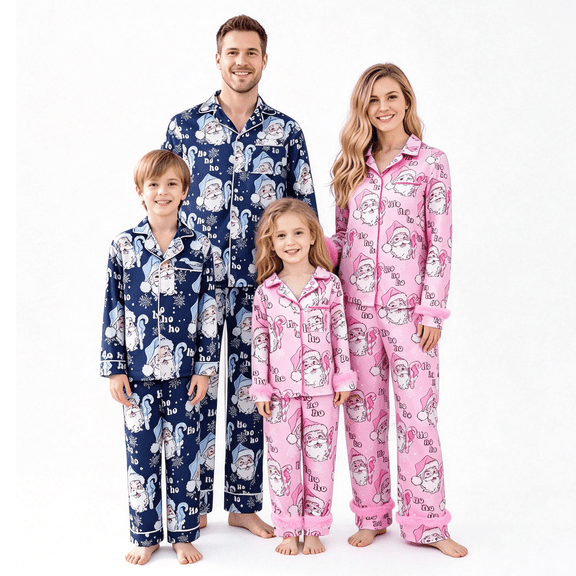 RUINIXCW Christmas Pajamas for Family Matching Pajamas Set Xmas Jammies Holiday Outfit for Couples Women Men Silk Stain PJS Set Santa Letter Print Button Down Collar Sleepwear