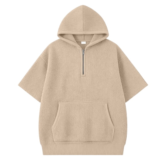 Ticikt Boys Knit Short Sleeve Hooded Sweatshirt Casual Pullover Top for Kids Youth Children,Color:Khaki,Size:3-4 Years