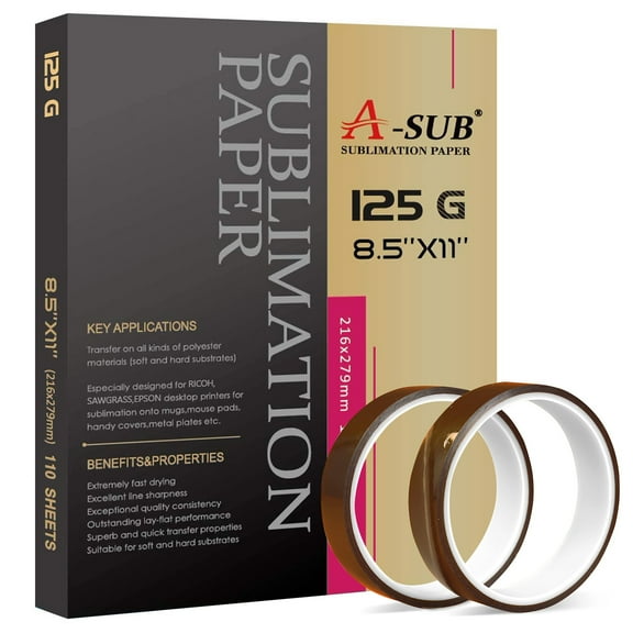 A-SUB Sublimation Paper 8.5x11 110 Sheets   2 Rolls Heat Resistant Tape 20mm, No Residue, Sublimation Tape, 52ft