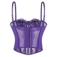 thumbnail image 5 of Conairie Women's Bustier Corset Top Lace Boned Solid Color Spaghetti Strap Fitted Mesh Bonded Party Going Out Cami Tops Purple XS, 5 of 7